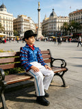 Boys 4-Piece Costume Suit collar with ruffled sleeves, comfy fabric, ideal for themed parties and shows.