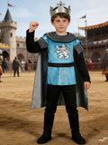 Boys' King Set: 1 Blue and Black Crew Neck Top with Gray Cape and Crown | Suitable for Halloween and Carnival, Stage Performance, All-season Fit