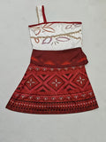 Girls Color-block Print Dress with Grass Skirt, One-shoulder Outfit for Festival Shows
