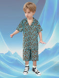 Boys Printed 2Pcs Set: Short Sleeve Shirt + Shorts Multiple colors optional. Great for leisure and beach wear.