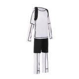 4pcs Boy Set: 1 White Print Top + 1 Pair of Contrasting Pants + 1 Black Backpack + 1 Pattern Mask, Boy Set, Halloween Holiday Party, Stage Performance