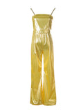 Kids Shiny Metallic Gold Spaghetti Strap Jumpsuit Costume