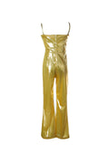 Kids Shiny Metallic Gold Spaghetti Strap Jumpsuit Costume