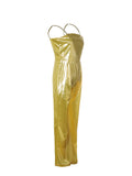 Kids Shiny Metallic Gold Spaghetti Strap Jumpsuit Costume