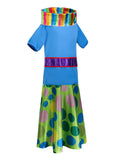 Girls Tutu Clown 4-Piece Costume Set with Wig, Belt and Neck Ruffle
