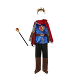 Boys' King Outfit Set: 1 Print Top + 1 Solid Color Pants + 1 Contrast Hooded Cape + 1 Crown + 1 Pair of Arm Guards + 1 Scepter, Boys' Multi-Piece King Outfit Set, Halloween And Various Carnival Attire, Stage Performance Attire