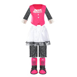 Girls 4Pcs Costume Set: Pink Long Sleeve Top, Skirt, Socks & Boots for Party