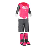 Girls 4Pcs Costume Set: Pink Long Sleeve Top, Skirt, Socks & Boots for Party