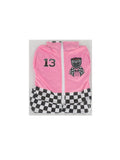 Girls Pink Race Car Driver 2-Piece Checkerboard Costume Set