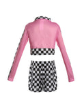Girls Pink Race Car Driver 2-Piece Checkerboard Costume Set