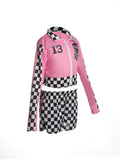 Girls Pink Race Car Driver 2-Piece Checkerboard Costume Set