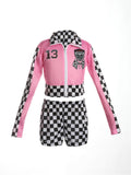 Girls Pink Race Car Driver 2-Piece Checkerboard Costume Set