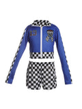 Girls Blue Race Car Driver 2-Piece Checkerboard Costume Set