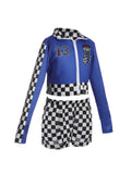 Girls Blue Race Car Driver 2-Piece Checkerboard Costume Set