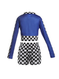 Girls Blue Race Car Driver 2-Piece Checkerboard Costume Set
