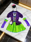 Girls Mad Hatter Costume Set with Hat & Gloves for Halloween Party