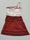 Girls Color-block Print Dress with Grass Skirt, One-shoulder Outfit for Festival Shows