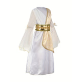 Princess Dress for Girls + 1 Golden Belt. The Puff Sleeves Are Adorned with Light Yellow Ribbons, Front Features Iridescent Golden Embossing. Perfect as a Halloween/Christmas Party Dress or Princess Costume