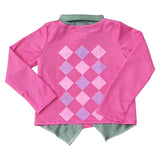Boys Color Block Fake Two-Piece Top, Green Collar & Diamond Print for Party & Performance