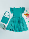 Cat-head print dress + printed bag, polka dot flutter sleeves. Great for holidays and performances.