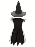 Girls White Spider Print Witch Costume Dress Set