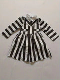 Girls black and white striped long sleeve dress with mock collar. Unique faux vest stitching design and pleated skirt. Suitable for casual daily wear, photo shoots, themed parties and creative dress-up occasions.