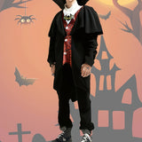 1 Deluxe Version of a Vampire Stand-Up Collar Fake Two-Piece Cape Dress-Up, The Cape Is Half-Open Sticky, Boys Halloween Holiday Party Horror Character Dress-Up, Stage Performances And Various Festivals Vampire Costumes.