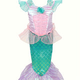 Girls Mermaid Princess Dress Fish scale print & slim cut, suitable for festivals and parties.