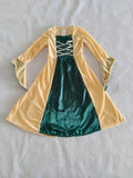 Girls 2-piece vintage royal costume set, long flare sleeve outer coat with lace-up inner slip dress. Retro two-tone matching design, ideal for historical cosplay and holiday themed parties.