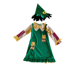 Girls Green Dress Set with Hat, Irregular Hem for Festival Party & Performance