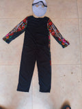 Kids Orange Floral Skeleton 2-Piece Costume Set: Jumpsuit and Matching Mask