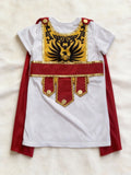 Boys Roman Warrior Costume Set with Tunic, Red Cape & Wristbands for Halloween Carnival