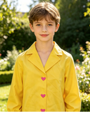 Boys Bright Yellow Blazer-Style Shirt with Pink Heart Buttons