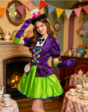 Girls Mad Hatter Costume Set with Hat & Gloves for Halloween Party