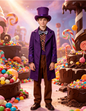 Kids Willy Wonka Chocolate Factory Costume Set with Top Hat