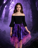 Girls Witch Dress with Off Shoulder Bell Sleeves for Halloween