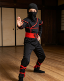 Kids Black Ninja Costume with Red Trim for Halloween
