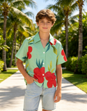 Boys Mint Green Hawaiian Floral Print Short Sleeve Shirt
