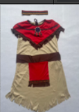 Girls Native American Style Red and Beige Fringed Costume Dress with Headband