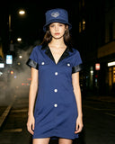 Women Police Officer Costume Dress with Hat for Halloween Cosplay Party