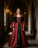 Girls Red and Black Royal Queen Costume Dress with Gold Trim