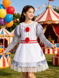 Girls Horror Pennywise Clown Long Sleeve Dress Costume