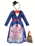 Kids Mary Poppins Nanny 4-Piece Costume Dress Set