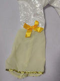 Girls royal princess long dress costume with gold trim and layered bell sleeves. Elegant two-tone design, floor-length cut, perfect for Christmas parties, cosplay and holiday dress-up events.