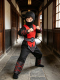 Boys' 5-Piece Ninja Vest Set: Contains black crew neck top, black trousers, belt, vest and matching hat. Classic style, suitable for Halloween and various themed events.