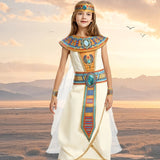 Girl's 6pcs Set: 1 Straight-Leg Printed Dress + 1 Printed Choker + 1 Printed Belt + 1 Pair of Printed Wristbands + 1 Printed Headband, Ethnic Print Party Outfit for Girls, Egyptian Print Elements, Halloween and Carnival Costume for Girls, Holiday