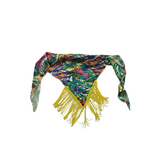 Girls colorful fortune teller costume dress with fringe details. Off-shoulder sleeves and mixed irregular hem design. Perfect for Halloween carnival, circus themed party and mystical character role-play.