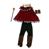 Boys Multi-piece King Costume Set with Cape & Crown for Halloween & Carnival