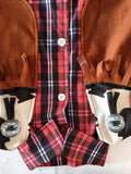 Boys Cowboy Costume Set with Plaid Shirt & Leopard Trim Pants for Halloween