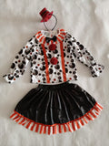 Girls Clown Costume Set, Printed Top & Black Tutu Skirt for Halloween & Carnival